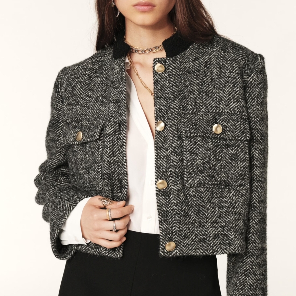 Ba&sh Women's Black and White Tweed Jacket